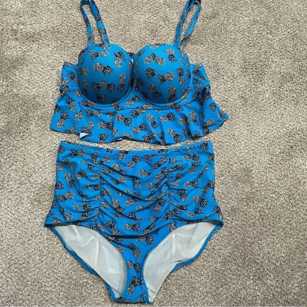 Torrid Blue Pineapple Print Swim Top/Bottom Set - Picture 2 of 9